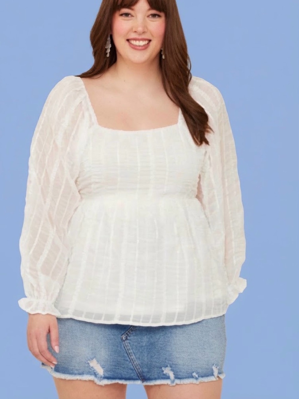 ARULA White Embroidered Sheer Sleeved Boho Tunic Top Size 2X